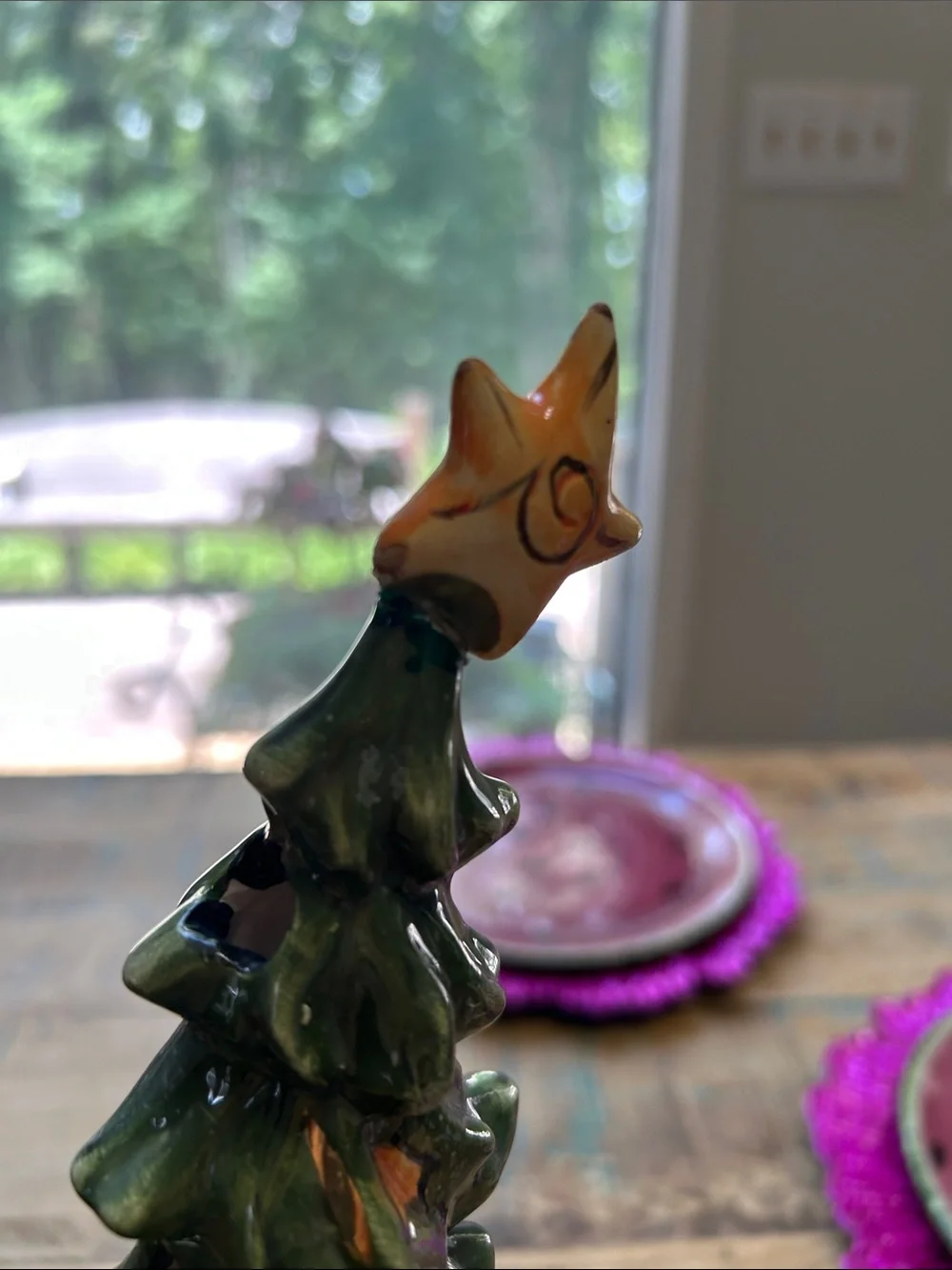Blue Sky Green Ceramic Holiday Tree with Star Topper and Gift Accents